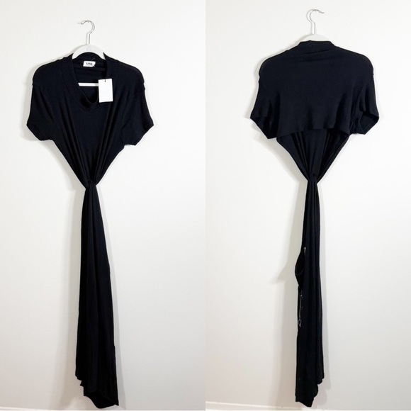 NWT LNA Neo Twist Front Black Ribbed Midi Dress XL - Picture 4 of 7